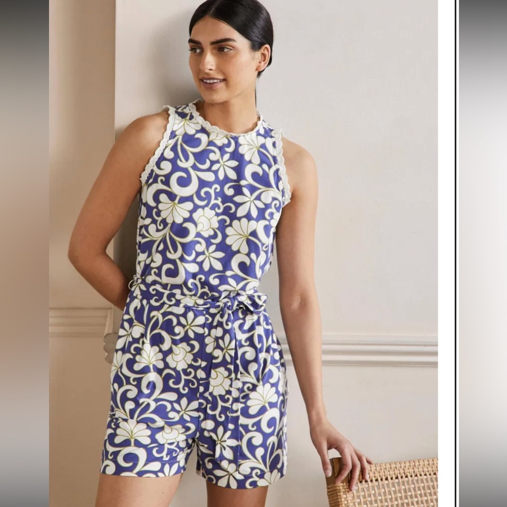 Boden Floral Blue and White Sleeveless Romper play suit size 14R